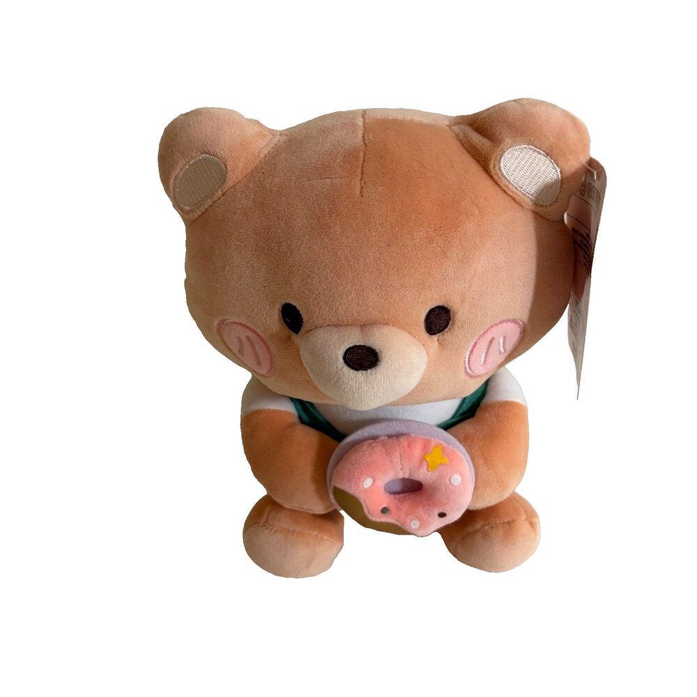 Gatcha Stuffed Plush Toy Bear Holding Donut Brown Fleece